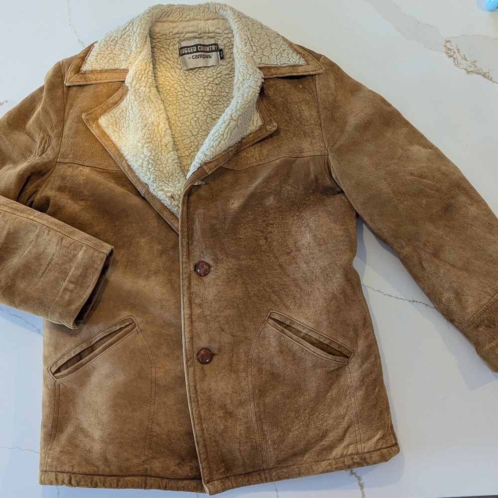Men's Tan Shearling Coat Vintage 44 Rugged Country